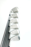 A set of seven golf iron clubs arranged in a fan shape on a plain white background.